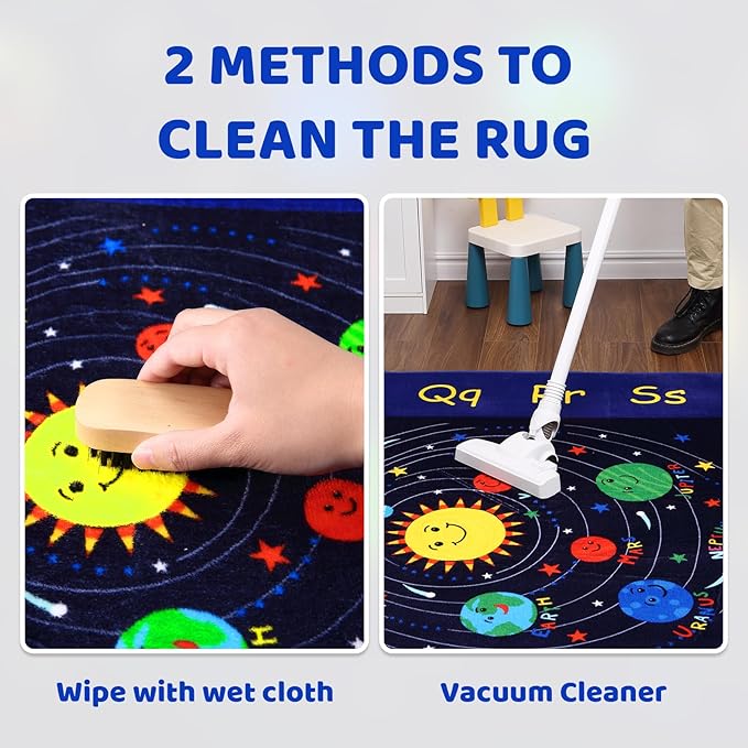 Kids Rug 5x7 Rug Solar System Pattern Nursery Rug Baby Soft Area Rug Non Shedding Carpet for Babyroom Play Room Non Slip Educational Rug Galaxy Outer Space Playmat, Blue|Solar System 5'x7'