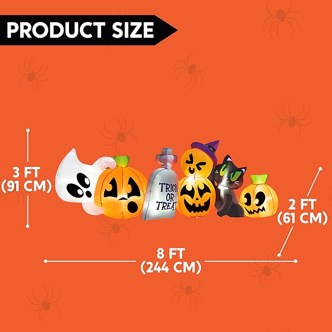 Joiedomi 8 FT Long Halloween Inflatables Outdoor Decoration, Halloween Blow Up Decorations Outside Inflatable Pumpkin Ghost Cat Tombstone with LEDs for Yard Decor
