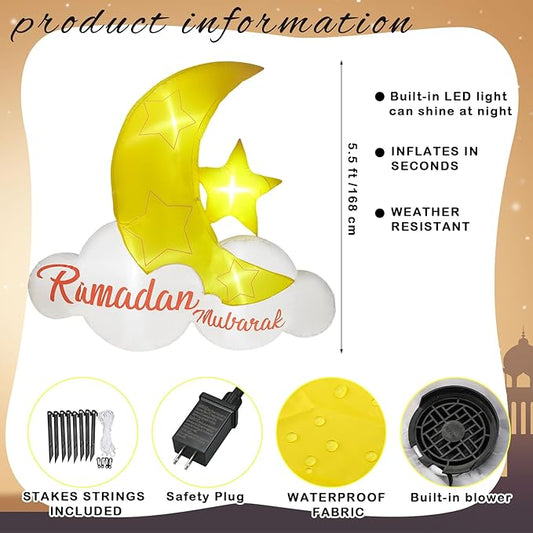 VIHOSE 5.5 FT Inflatable Muslim Holiday Outdoor Decorations and Holy Celebration Decor Blow Up Islamic Eid Decor Inflatable Ramadan Mubarak with LED Lights Celebrate Fasting Introspection and Prayer