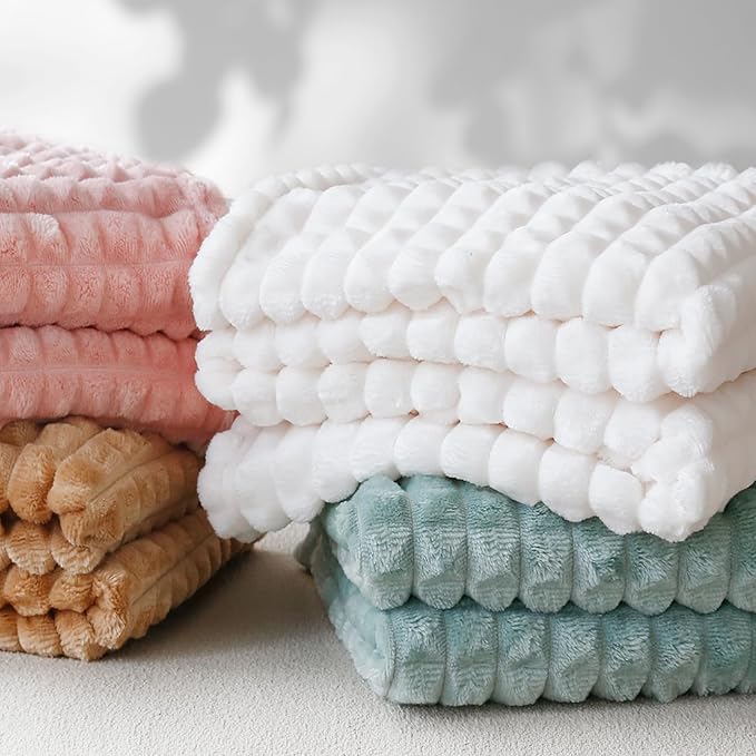 HOMRITAR Baby Blanket for Boys Girls Fleece Super Soft Plush Fuzzy Cozy Toddler Blanket with Square 3D Jacquard Grid Design Luxury Lightweight Bed Blanket for Newborn Infant Cream, 30 x 40 Inch