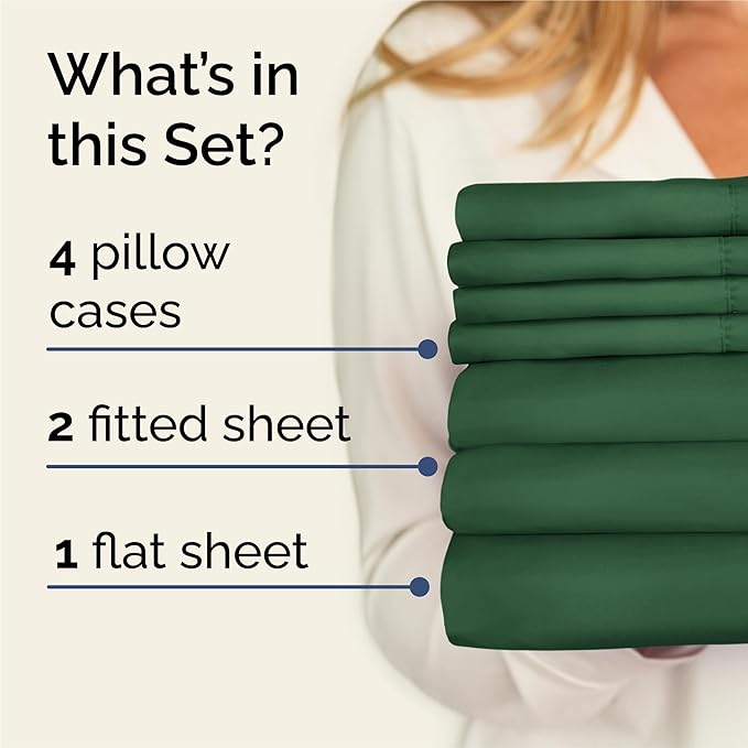 CGK Linens Split King 7 Piece Sheet Set - Cooling Sheets for Hot Sleepers - Hotel Luxury Bedding Set with 8-16 Inch Deep Pockets - 1 Flat & 2 Fitted & 4 Pillowcases - Soft & Wrinkle Free - Split King