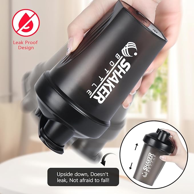 Shaker Bottle, 400ml Small Protein Shaker Cup with Mixing Ball for Smooth blending, Leak-Proof GYM Workout Water Bottles for protein Shake,Bpa Free (13oz / Black)
