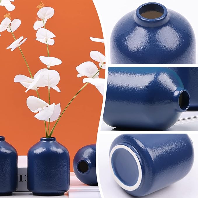 Ceramic Blue Small Vase for Decor, 6 Pack Nordic Minimalist Blue Ceramic Vases for Table Decor, Small Bud Vases for Home Decor, Modern Decorative Vases for Kitchen Living Room Centerpieces