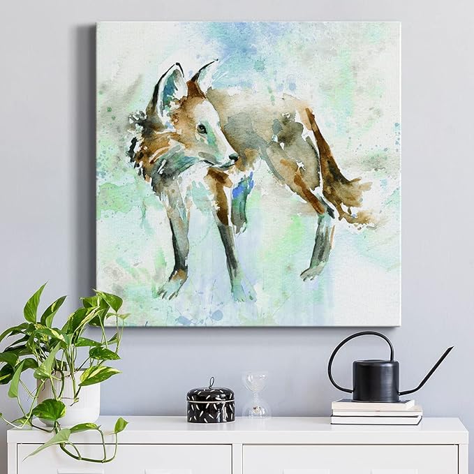 Colorful Animals Painting Wall Art on Canvas Modern Abstract Artwork, Fox On Blue Wall Art, Ready to Hang, 40'' x 40''