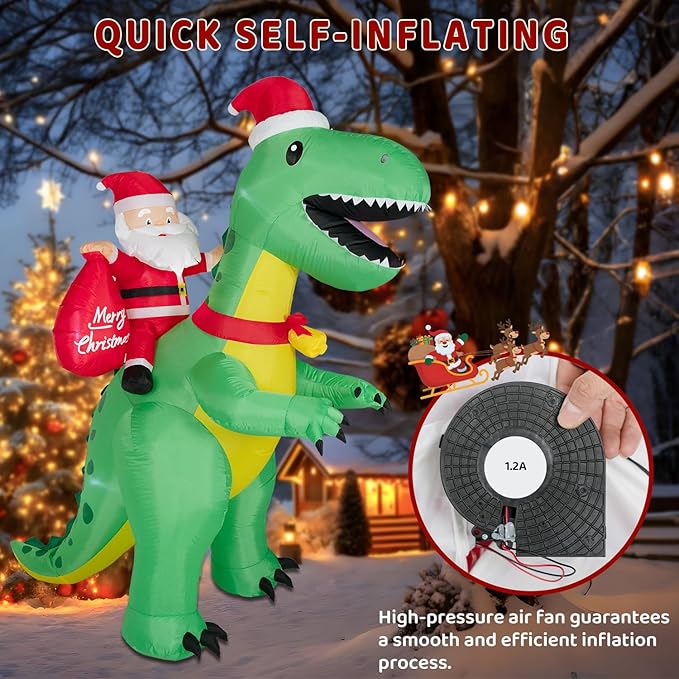 8FT Christmas Inflatables Santa Claus Riding Dinosaur,Inflatables Decorations Outdoor/Indoor,Christmas Blow Up Santa Claus Yard Decorations Built-in LED Lights,for Yard/Lawn/Garden.