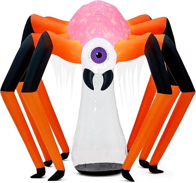 6 x 6FT Halloween Inflatable Decoration Large Spider, Tall Spider Halloween Inflatable Decor Indoor Outdoor Lawn Yard Decor, Halloween Build-in LED & Flame Light Blow Up Spider Decoration