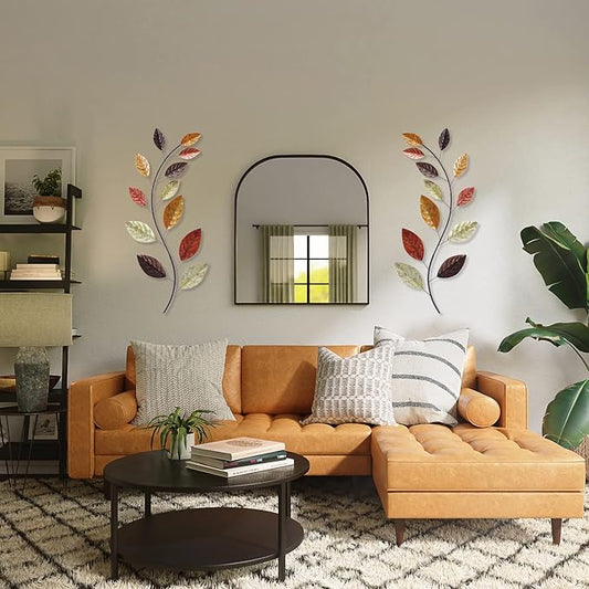 Adeco 37.5 inch Modern Metal Leaf Wall Decor For Living Room Set of 2, Large Metal Wall Art Sculptures For Bedroom, Hallway, Dinning Room