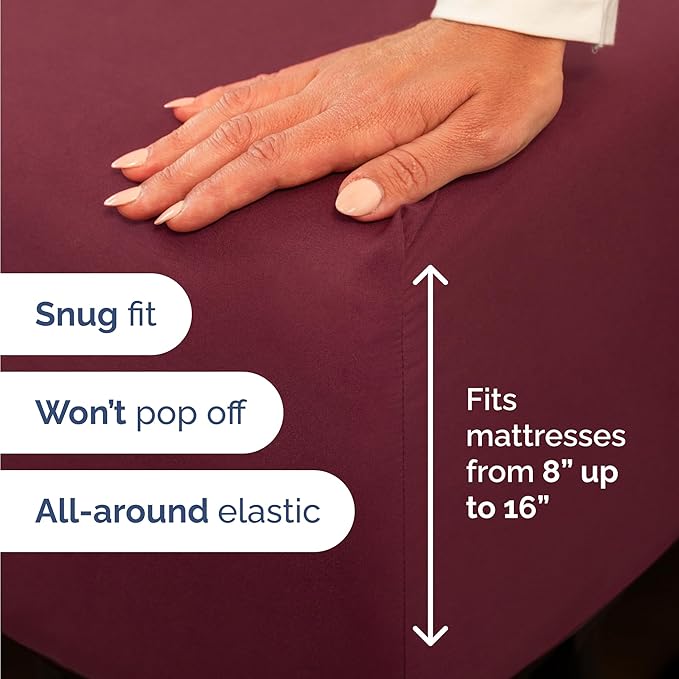 CGK Linens Twin 4 Piece Sheet Set - Cooling Sheets for Hot Sleepers - Hotel Luxury Bedding Set with 8-16 Inch Deep Pockets - 1 Flat & 1 Fitted & 2 Pillowcases - Soft, Comfy & Wrinkle Free - Burgundy