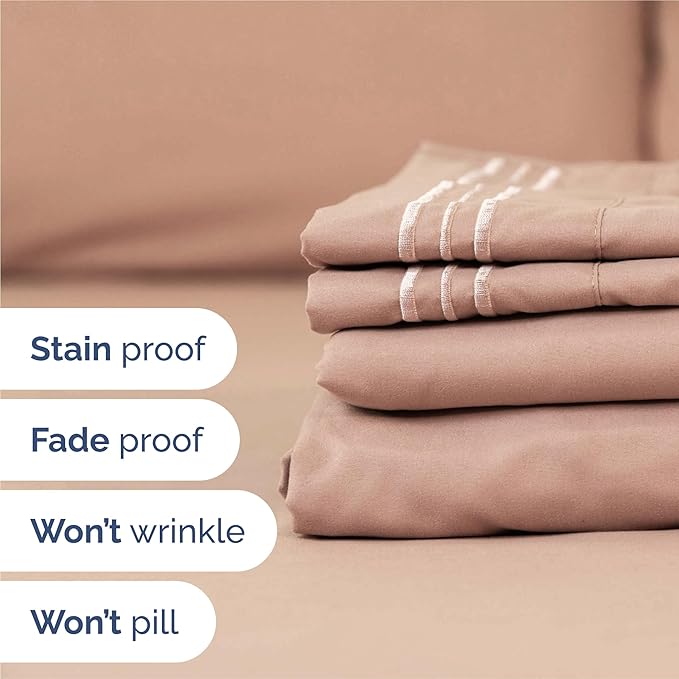 King Size 4 Piece Sheet Set - Comfy Breathable & Cooling Bed Sheets Set - Hotel Luxury Bedding for Women, Men, Kids, Teens, Boys & Girls - Deep Pockets, Ultra-Soft and Wrinkle Free - Oeko-Tex - Mauve