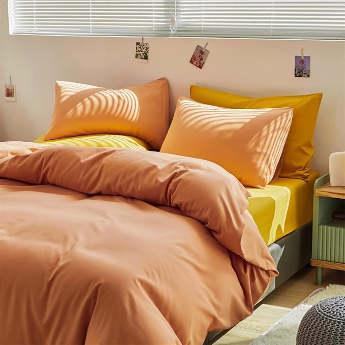 Wellboo Peach Comforter Sets Full Pink Orange Bedding Comforters Solid Grapefruit Color Bedding Cotton Women Girls Light Orange Quilts Modern Minimalist Peach Comforters Plain Coral Pink Bed Luxury