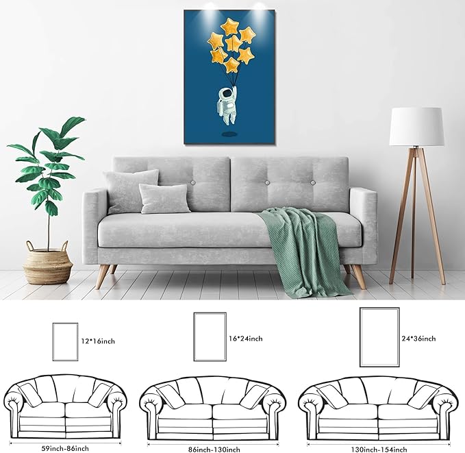 TIME TREE Space Wall Art, 16x24 Framed Canvas Wall Art Space Poster, Astronaut Decor Space Pictures, Wall Decorations for Living Room, Kids Bedroom Decor Black frame, Nursery Artwork for Boys Girls