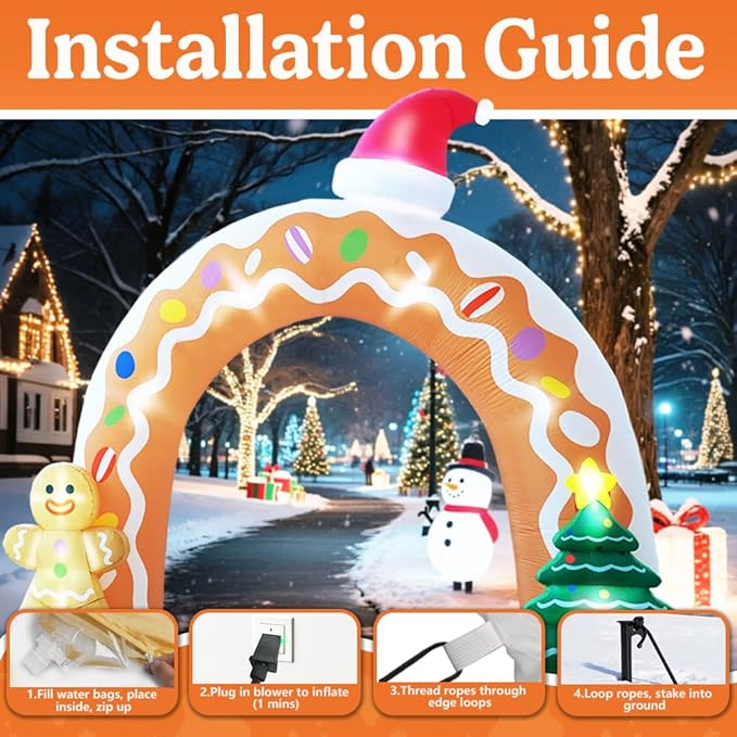 GARIG 13FT Christmas Inflatables Gingerbread Archway Outdoor Decorations, Christmas Blow Up Yard Decorations with Built-in LEDs for Xmax Outdoor Party, Yard, Garden