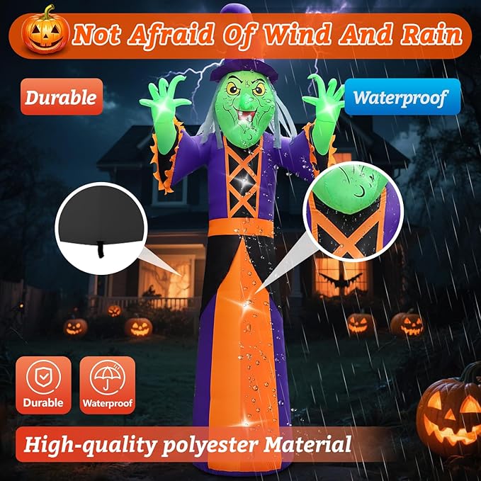 Halloween Inflatables Witch Decorations Outdoor - 20FT Extra Large Horror Witch Halloween Blow up Yard Decorations with LED Build-in for Garden Lawn Indoor Party Decor