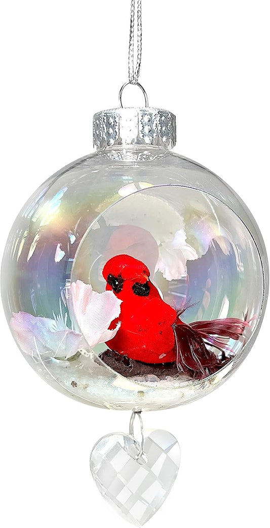 Cardinal Christmas Ornament - Handmade Shatterproof Decorations for Indoor Outdoor Xmas Tree - Clear Ball Ornaments with Magnetic Crystal - Great Gift or Stocking Stuffer for Mom, Sister, Friend