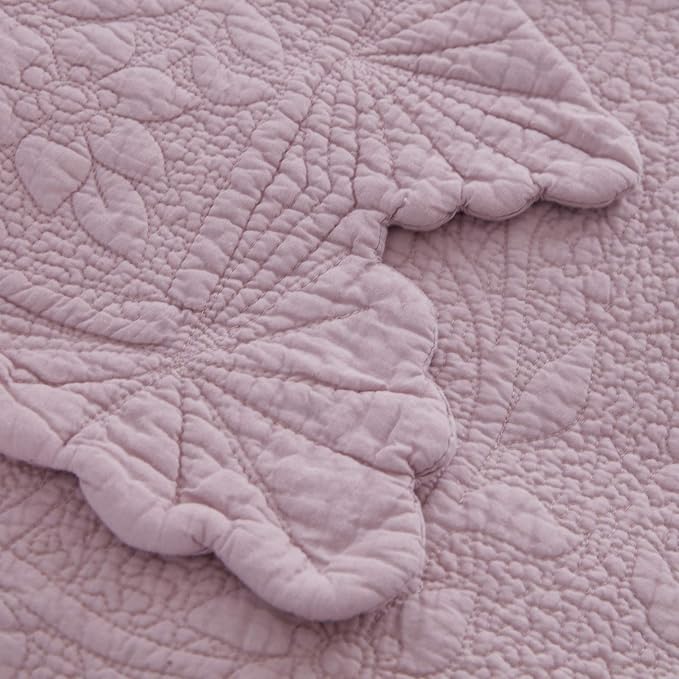 Brandream Queen Size Quilt Set Cotton Farmhouse Quilted Comforter Set Dusty Pink Vintage Matelasse Coverlet Set Antique Bedroom Set