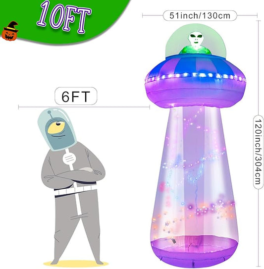 OurWarm 10 FT Halloween Inflatables Outdoor Decorations, Alien Blow Up Yard Decorations with LED Lights, UFO Inflatable Halloween Decorations for Outdoor Holiday Party Garden Lawn Decor
