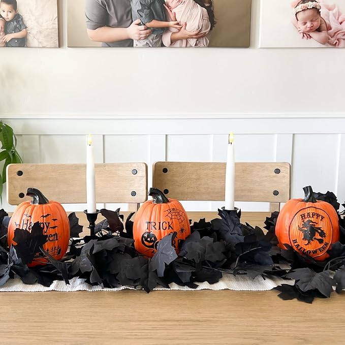 CQURE 3 Pack Black Fall Leaf Garland, Halloween Garland Hanging Vines Artificial Fall Maple Leaves Thanksgiving Decor for Home Wedding Fireplace Party