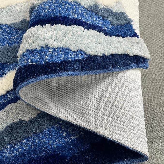 Wave Shape Furry Bedroom Rug, Fluffy Area Rug, Bathroom Rugs, Children's Room, Bathroom Mats,Bath Mats(31.5 x 19.7 in)