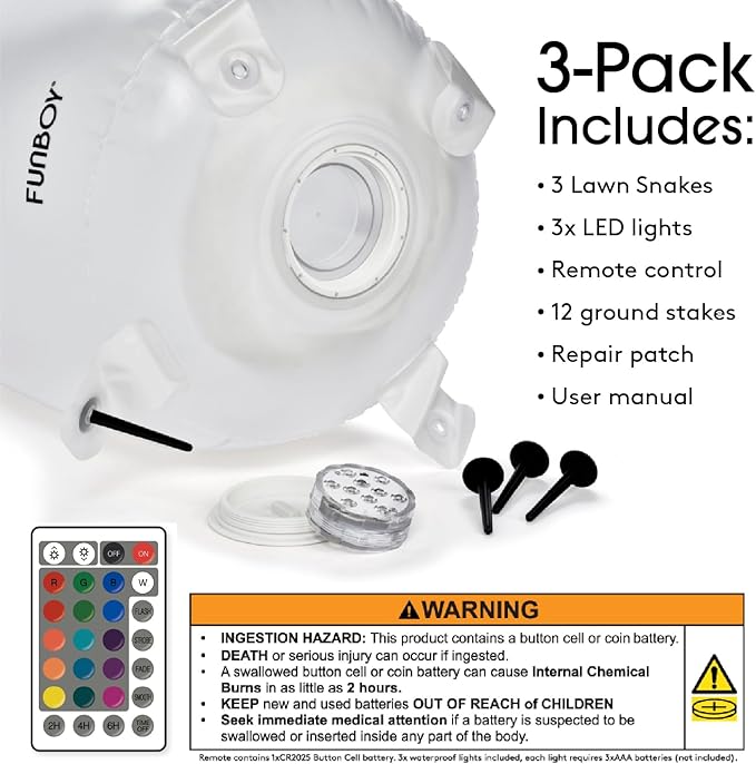 FUNBOY Giant Inflatable Light-Up Yard Snake Scary Halloween Décor, Indoor/Outdoor, (3 Pack)