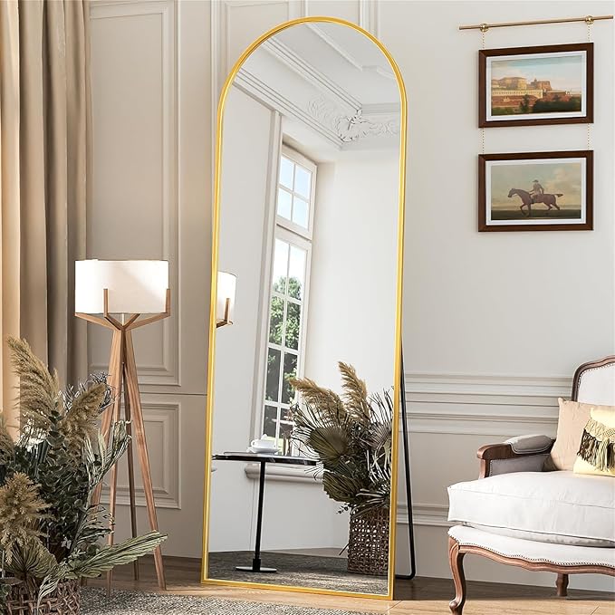 Full Length Mirror, 58"x21" Arch Floor Mirror, Floor Standing Freestanding Full Body Mirror with Stand for Bedroom, Hanging Mounted for Living Room Cloakroom, Gold