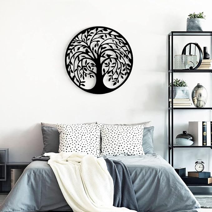 Remenna Metal Wall Art-Tree of Life Wall Decor 23inch Family Tree Metal Wall Hanging Bedroom Living Room Decor Outdoor Decoration (black)