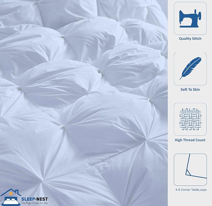 SLEEP-NEST All Season - Oversized King Plus 138x122 Hotel Luxury Down Alternative Pinch Pleated 1 Piece Comforter with 8 Tabs/Loops, Extra Wide Quilt, XL King 500 GSM Duvet Insert - Light Blue