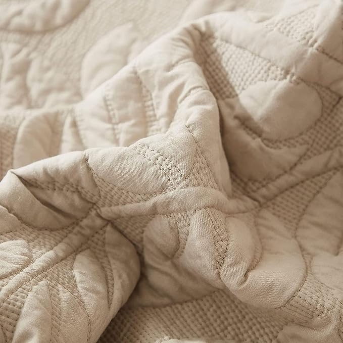 MarCielo 3-Piece 100% Cotton Oversized Bedspread Lightweight Quilt Coverlet Embroidery Farmhouse Bedding Set T0 (Yellowish Beige, Oversized King (118"x106"))