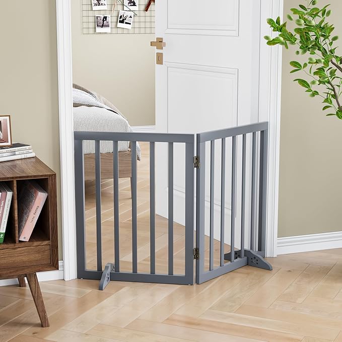 Freestanding Pet Gate Foldable Dog Gates for Doorways Wooden Dog Gates for The House 24-inch Tall Pet Barrier
