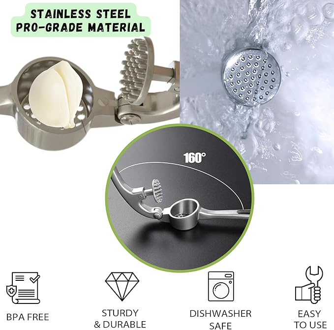 Premium Garlic Press - Rust Proof & Dishwasher Safe Garlic Mincer Tool, Garlic Press Stainless Steel, Garlic Crusher, Garlic Masher, Garlic Presses, Silicone Garlic Peeler & Brush - Imperial Sliver