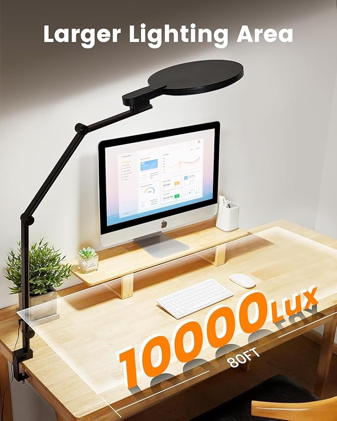1200LM Desk Lamp with Clamp, Eye Care Desk Lights for Home Office with USB Charging Ports, Flexible Ring Light with Swing Arm for Video Conference Zoom Streaming