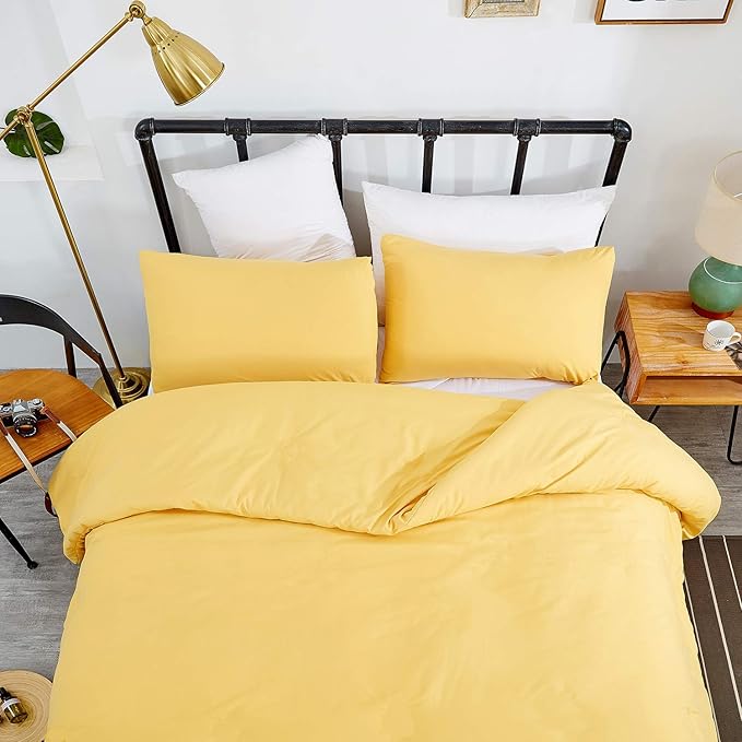 Wellboo Yellow Comforter Sets Queen Light Color Bedding Comforter Sets Cotton Solid Bright Yellow Warm Bedding Blankets Soft Health Spring Fresh Luxury Bedding Women Men Durable Bed
