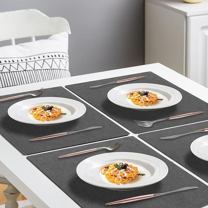 Cloth Placemats Set of 6, Cotton Linen Blend Machine Washable Durable Linen Table Mats, Heat Resistant Placemats Wrinkle Free Place Mats for Dining Table, Easy to Clean (Dark Grey, 6)