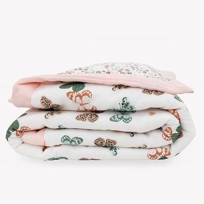 Little Unicorn Lofty Comforter Blanket | Super Soft & Breathable Muslin Fabric| Great for Play & Bedtime Blanket (Butterflies)