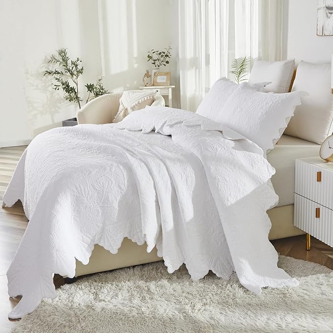 Brandream White Quilts Set Queen Size Bedspreads Farmhouse Bedding 100% Cotton Quilted Bedspreads