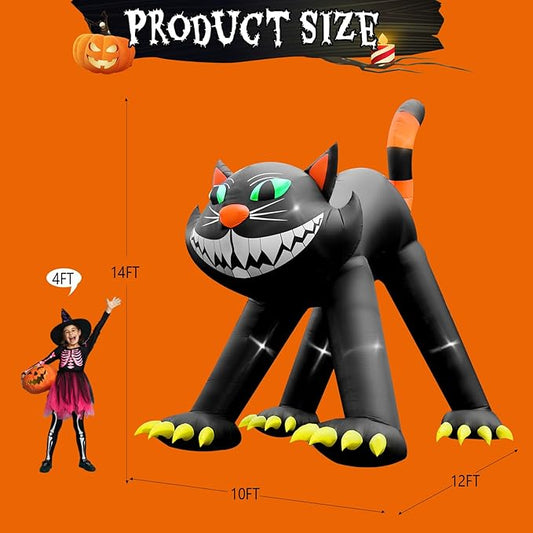 14FT Giant Halloween Inflatable Black Cat, Blow up Halloween Decoration Built-in 7 LED for Halloween Decoration Outdoor Indoor Home Party Supplies Halloween Lawn Decor