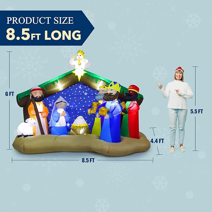 8.5 FT Christmas Inflatables Nativity Scene Outdoor Decorations, Christmas Blow Up Yard Decorations Nativity Sets for Garden Lawn Xmas Decor