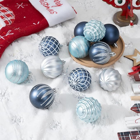 100Pcs Christmas Ball Ornaments Set, Assorted Shatterproof Christmas Ornament, Christmas Tree Theme Hanging Decoration for Xmas Tree Holiday/Party/Home Decor (Blue & Silver)