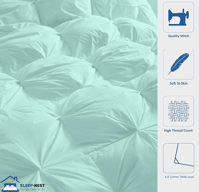 SLEEP-NEST Super King Plus Comforter 128x128 Hotel Luxury Down Alternative Pinch Pleated 1 Piece Comforter with 8 Tabs/Loops, Extra Large King Quilt for All Season, Oversized King - Aqua Blue