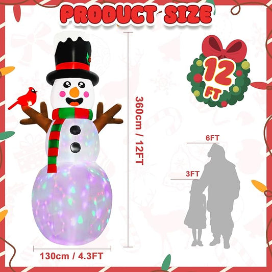 AerWo 12FT Christmas Inflatable Outdoor Decoration, Giant Inflatable Snowman Outdoor Christmas Blow up Yard Decorations with LED Lights and Cardinal, Snowman Outdoor Christmas Decorations Yard Lawn