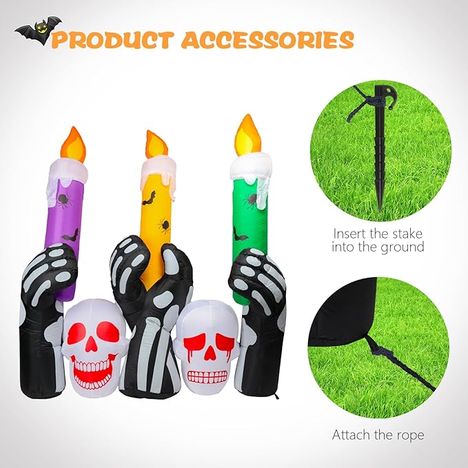 MUMTOP 6 Ft Height Inflatable Outdoor Halloween Decoration, Inflatables Spooky Skull Heads with Large Candles Halloween Decorations Blow up with Built-in LED Lights for Yard Party Holiday Garden Decor