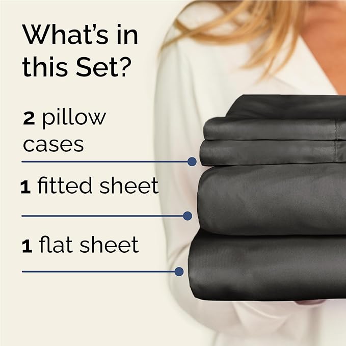 CGK Linens Twin XL 4 Piece Sheet Set - Cooling Sheets for Hot Sleepers - Hotel Luxury Bedding Set w/ 8-16 Inch Deep Pockets - 1 Flat & 1 Fitted & 2 Pillowcases - Soft, Comfy & Wrinkle Free - Charcoal