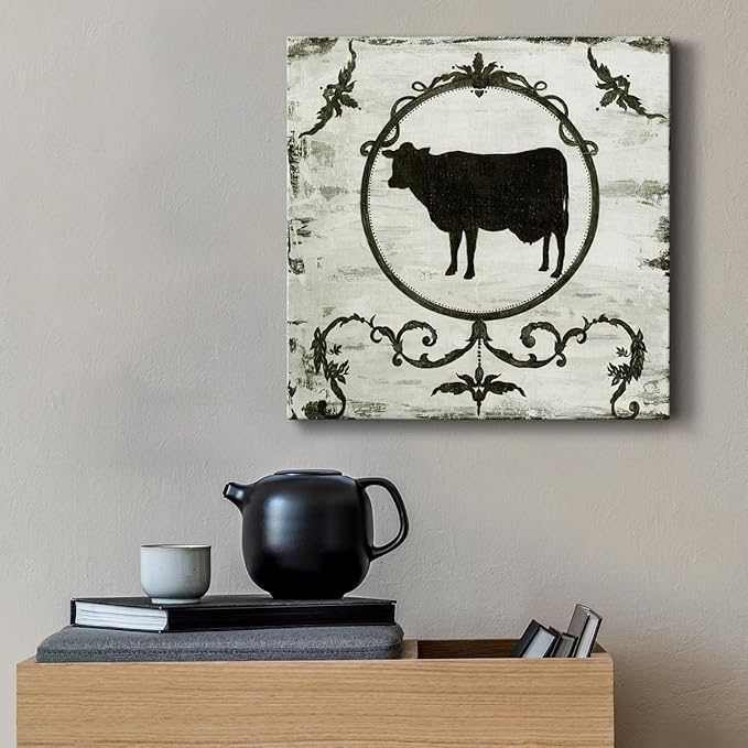 Cute Animals Artwork Abstract Colorful Painting Wall Art on Canvas, Berkshire Cow Wall Art, Ready to Hang, 10'' x 10''