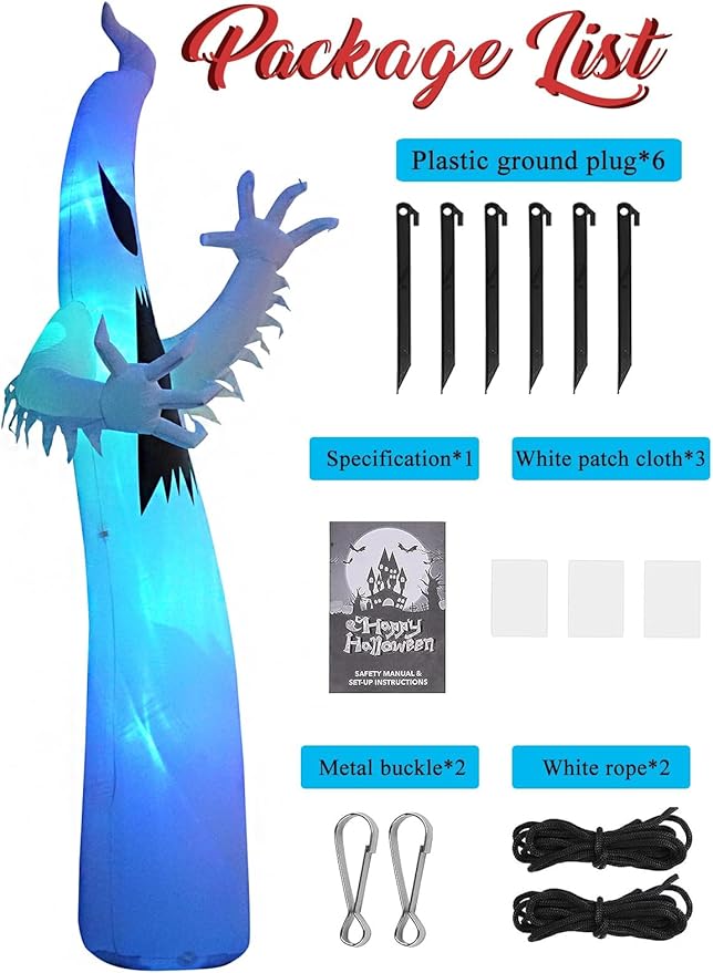 Kalolary 12FT Halloween Inflatables Scary Ghost Color Flashing Blow Up Skeleton Ghost, Outdoor Yard Inflatable Decoration with Multi-Colored LED Lights