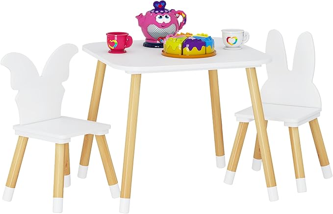 UTEX Kids Table with 2 Chairs Set, Kids Table and Chair Set,3 Piece Kiddy Table and Chair Set, Toddler Table and Chairs, White