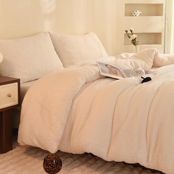 3D Jacquard Sherpa Comforter Set (Beige, Queen Size 90"x90") and Reversible Sherpa Comforter Set (White, Twin Size 68"x90")
