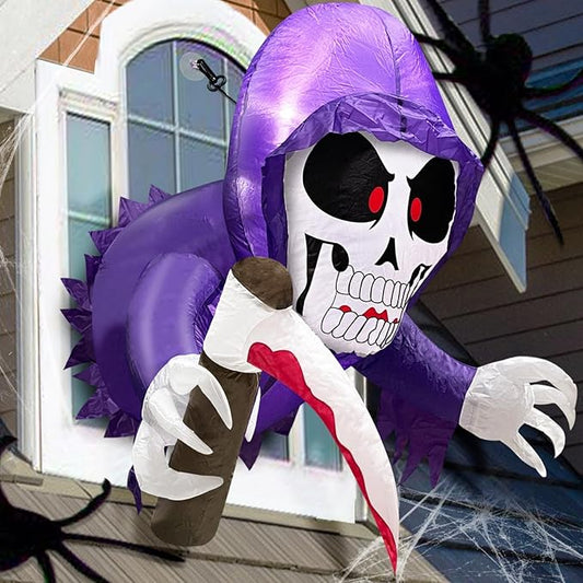 TURNMEON 3.5 Ft Halloween Inflatable Scary Grim Reaper Ghost Broke Out from Window Outdoor Halloween Decorations with Build-in LED Lights Blow Up Halloween Decor Party Outside Indoor Yard Garden Lawn