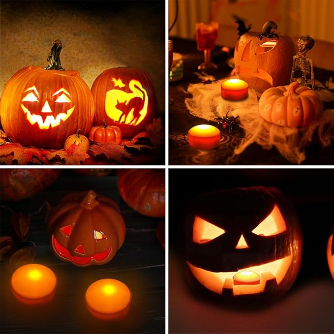 Halloween LED Pumpkin Lights, 2 Pack Battery Operated Jack-O-Lantern Lights with Remote Control and Timers, Orange Flickering Flameless Candles Ideal for Halloween Pumpkin Decorations