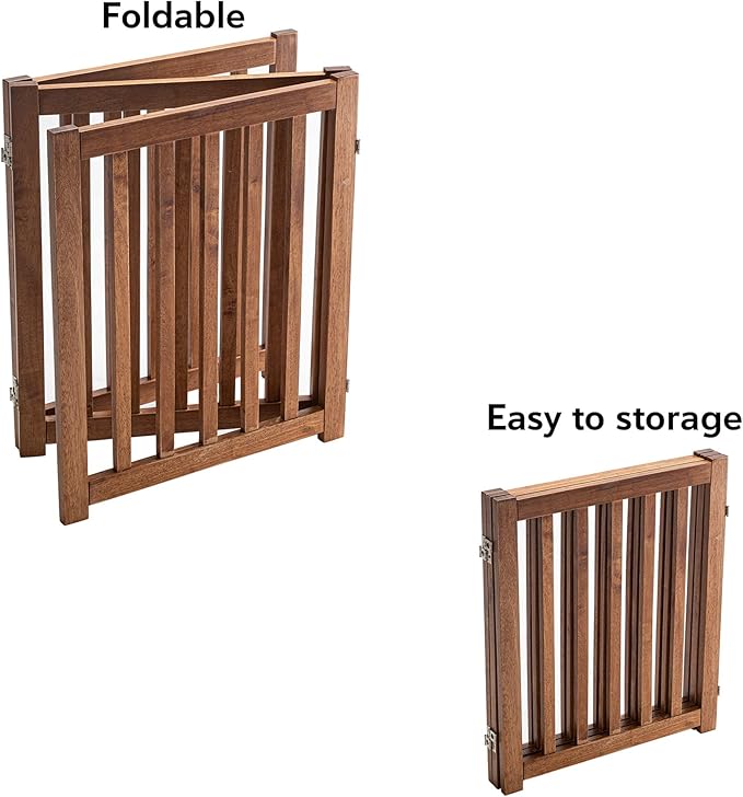 LZRS 3-Panel Wooden Free Standing Foldable Dog Gate – 24" High,Step-Over Safety Pet Gate for Doorways, Stairs, Hallways, Indoor Dog Barrier for Small to Medium Dogs & Puppies, Oak