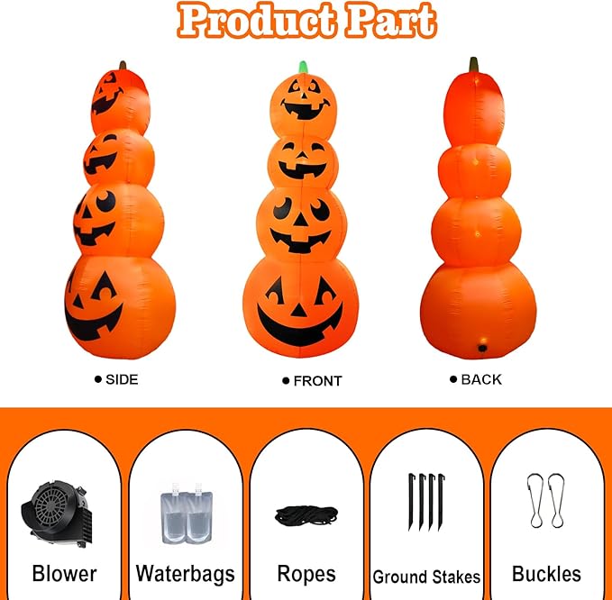 12FT Giant Halloween Inflatable Four-Story Pumpkin Decoration, Blow up Halloween Pumpkins Inflatable Built-in 4 LEDs for Halloween Inflatables Outdoor Decoration Haunted House Party Parade