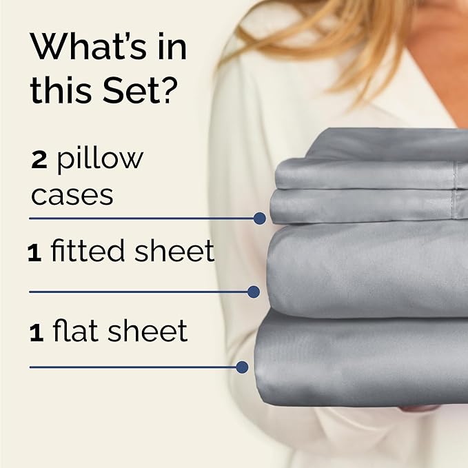 CGK Linens Twin 4 Piece Sheet Set - Cooling Sheets for Hot Sleepers - Hotel Luxury Bedding Set with 8-16 Inch Deep Pockets - 1 Flat & 1 Fitted & 2 Pillowcases - Soft, Comfy & Wrinkle Free - Steel Blue